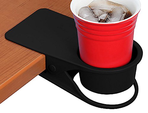 YOY 2 Piece Home Office Table Desk Side Huge Clip Water Drink Beverage Soda Coffee Mug Holder Cup Saucer Design, Black