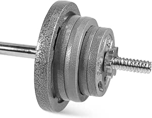 WF Athletic Supply Adjustable Dumbbells Barbell Weight Set with 1-Inch Threaded Chrome Knurled EZ Curl or Straight Bar Handle, Strength Training for Home Gym Weight Lifting, Gray Grip Plate Sets