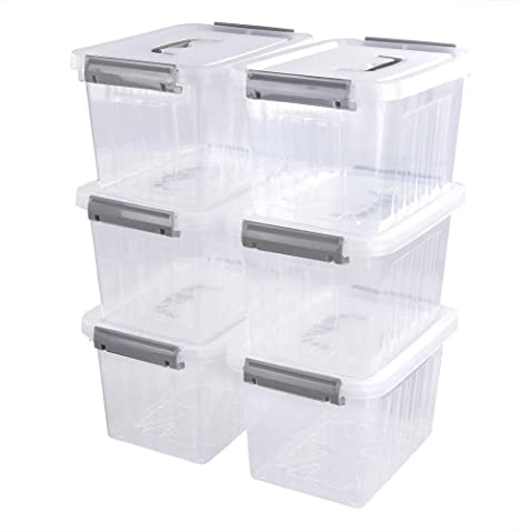Ponpong 6 L Plastic Storage Boxes Bins Containers with Lids and Handles, 6 Packs