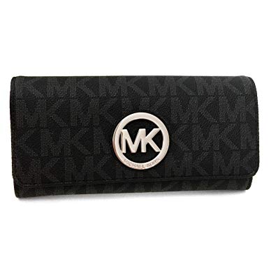 Michael Kors Black PVC MK Signature Fulton Flap CONTINENTAL Wallet