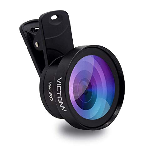 VICTONY 2 in 1 Phone Lens, Phone Camera Lens Kit Clip-On Universal Phone Lens 52mm Diameter Lens, 140° Super Wide Angle Without Distortion of The Frame Phone Lens, 12.5 X Macro Lens