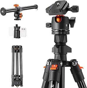 K&F Concept 76 inch Camera Tripod with Rotatable Multi-Angle Center Column,Lightweight Travel Outdoor DSLR Tripods with 360 Degree Ball Head Load Capacity 8kg/17.6lbs, Cellphone Clips for Smartphone