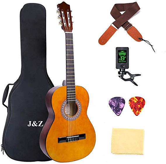 Classical Guitar 3/4 Size 36 inch Kids Guitar Acoustic Guitar for Beginners 6 Nylon Strings Guitar Starter Kits with Waterproof Bag Guitar Clip Tuner Strap Picks Wipe (36inch#02)