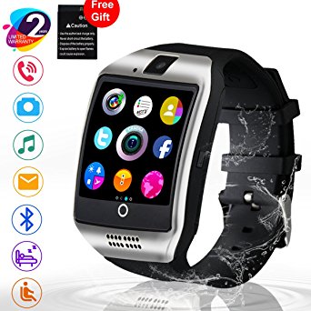 Smart Watch, Touch Screen Bluetooth WristWatch with Camera/SIM Card Slot/Pedometer Analysis/Sleep Monitoring for Android (Full Functions) and IOS (Partial Functions)