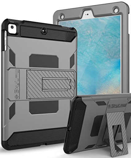 iPad Case,iPad Air Case,SKYLMW[Heavy Duty] Three Layer Hybrid Shockproof Full-Body Protective Case Cover With Kickstand for Apple iPad Air,iPad Air 2,iPad Pro 9.7,New iPad 9.7 2017 Release,Grey Black