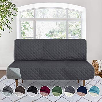 RHF Reversible Sofa Cover-Great for Home with Kids and Pets(Couch Cover for Dogs)-Features Elastic Strap (Futon: Darkgrey/LightGrey)