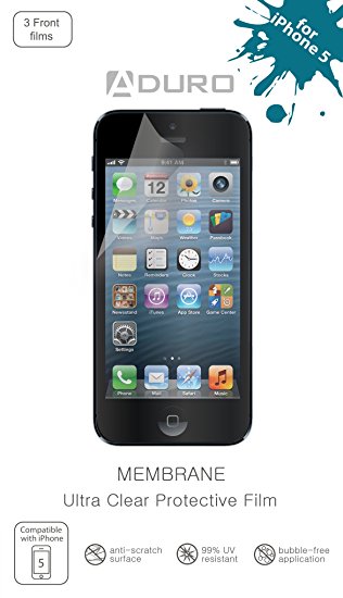 Aduro MEMBRANE Ultra Clear (Invisible) Screen Protector for iPhone 4 / 4S, AT&T, Sprint and Verizon (3 Front   2 Back Films) Retail Packaging