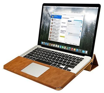 Jisoncase MacBook Pro 13-inch Retina Case One-Piece Designed Protective Book Folio PU Leather Sleeve Pouch Shell Case Cover for Apple MacBook Pro with 133 Retina Display Screen with Stand Function in Vintage Brown JS-PRO-05R20