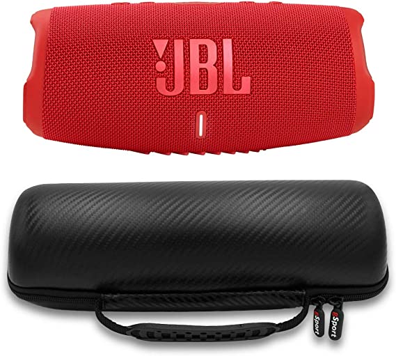 JBL Charge 5 Waterproof Portable Speaker with Built-in Powerbank and gSport Carbon Fiber Case (Red)