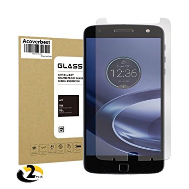 Moto Z Force Tempered Glass Screen Protector , Acoverbest [2Pack] Screen Protector [9H Hardness] [HD Anti-Fingerprint] [ Bubble Free] [Scratch Proof] Screen Protector for Moto Z Force