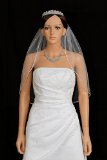 1T 1 Tier Rhinestones Crystal Sattin Rattail Edge Bridal Wedding Veil - Ivory Color Shoulder Length 25