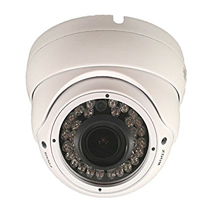 SVD 1000TVL SONY 1.4MP CMOS Sensor Turret Dome CCTV security camera, 2.8-12mm Varifocal Lens, 100ft IR Range with 36PCS Infrared LED, Wide Angle View, Wide Dynamic Range (WDR), OSD Menu, Color Day Night Vision, IP66 Weatherproof and Vandal proof, Indoor and Outdoor, Metal Case, White, DC 12V