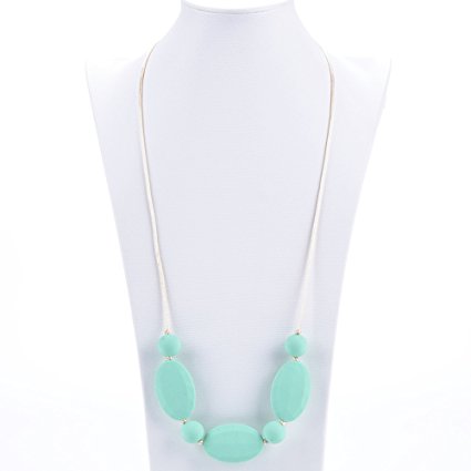 Silicone Teething Necklace - 12 Color Choices - Baby Safe For Mom To Wear - BPA-Free Beads To Chew - Stylish & Natural "Ava" (Fresh Mint)