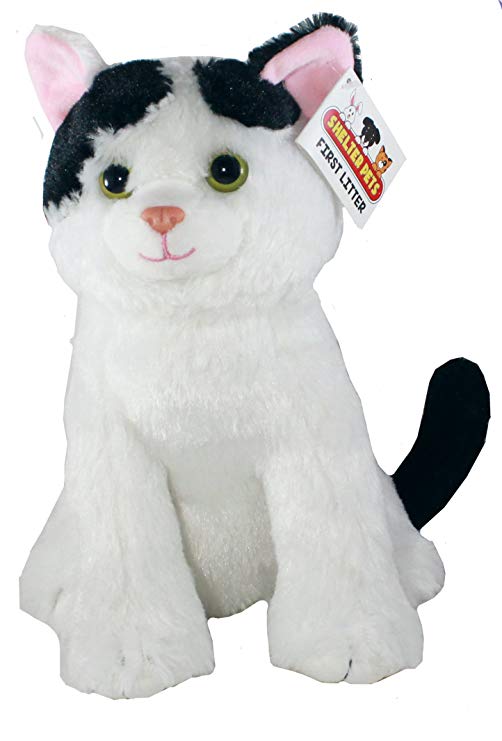 Shelter Pets Series One: Nibbles the Cat - 10" White and Black Kitten Plush Toy Stuffed Animal - Based on Real-Life Adopted Pets - Benefiting the Animal Shelters They Were Adopted From
