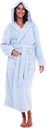 Alexander Del Rossa Bath Robes for Women, Long Hooded Plush Female Bathrobe, Regular and Plus Size, Christmas Gifts for Women