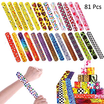 WESJOY Slap Bracelets, 81 Pcs Slap Bands Toys with Colorful Emoji Hearts Animal Design for Kids Adults Birthday Christmas Party Favors Gift