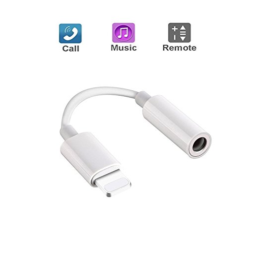 Lightning to 3.5 mm Headphone Jack Adapter, Connector for iPhone X/iPhone 8/8 plus/iPhone 7/7 plus, Support for Music Control & Calling Function (Supports iOS 10.3/iOS 11 or Later)(White)