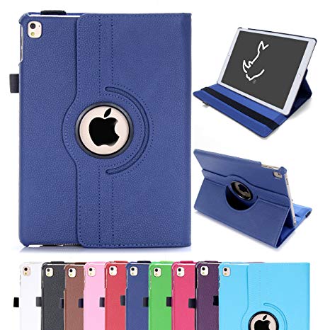 RC iPad Air 2 Case, iPad Air 2 / iPad 6 360 Rotating Smart Case PU Leather Cover Stand for Apple iPad Air 2 Sleep/Wake (Navy)