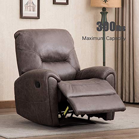 ANJ Manual Recliner Chair with Breathable Bonded Leather, Single Seat Sofa Home Theater Seating Chair with Overstuffed Arms and Back, Gray