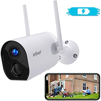 Wireless Outdoor Security Camera, ieGeek CCTV WIFI Camera, 1080P HD Video IP Camera with 180-Day Rechargeable Battery Life, Two-way Talk, SD Card/Cloud Storage, 65ft Night Vision, PIR Motion Detection