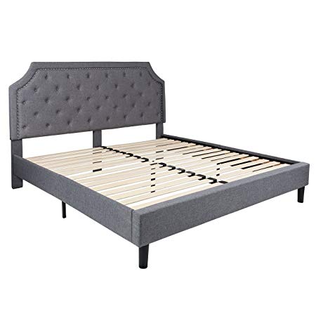 Flash Furniture Brighton Tufted Upholstered King Size Platform Bed in Light Gray Fabric