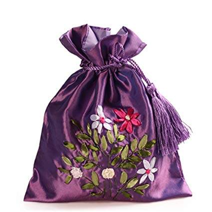 2500 Silk Brocade Double Layer Pouch Drawstring Coin Purse Gift Candy Bag H8.3" W7.1" 12pcs/set SND006