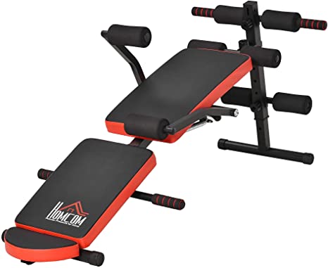 HOMCOM Banco de Abdominales Plegable Ajustable en Altura Banco de Sentadillas con Soporte para Piernas Regulable para Entrenamiento en Hogar Oficina 148x58x52-65 cm Negro