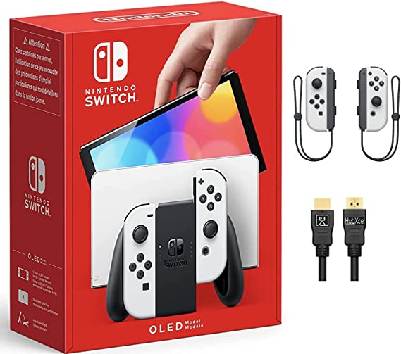 2021 Newest Nintendo Switch OLED Model 64GB Gaming Console with White Joy-Con, 7 inch 1280 x 720 OLED Touchscreen Display, Built-in Speaker, WiFi, Bluetooth 4.1   w/HubxcelHDMI Cabel