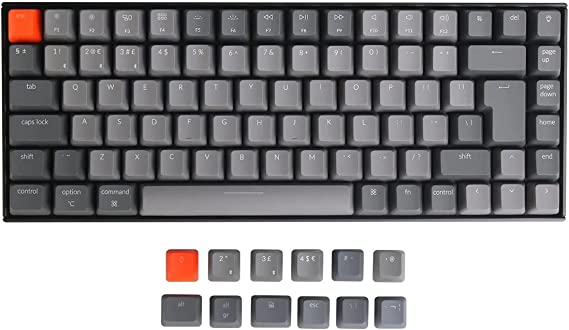 Keychron K2 Wireless Bluetooth/USB Wired Gaming Mechanical Keyboard, Compact 84 Keys ISO-UK-Layout RGB LED Backlight N-Key Rollover, Plastic Frame for Mac Windows, Gateron Brown Switch, Version 2