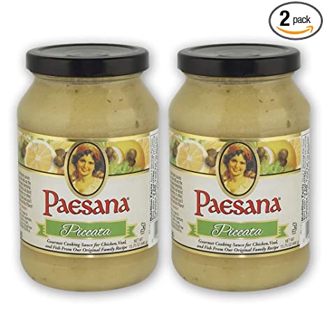 Paesana Piccata Gourmet Cooking Sauce Made with White Wine great on Chicken, Veal, Fish, Kosher Dairy. 15.75 oz. Jar - Packed in USA (2 Pack)