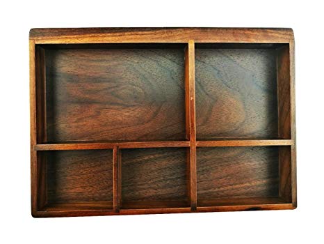 Winterworm Vintage Black Walnut Wooden Tray Organizer 5 Compartment Organizer Jewelry Storage Key Holder Divided Box Desk Organizer