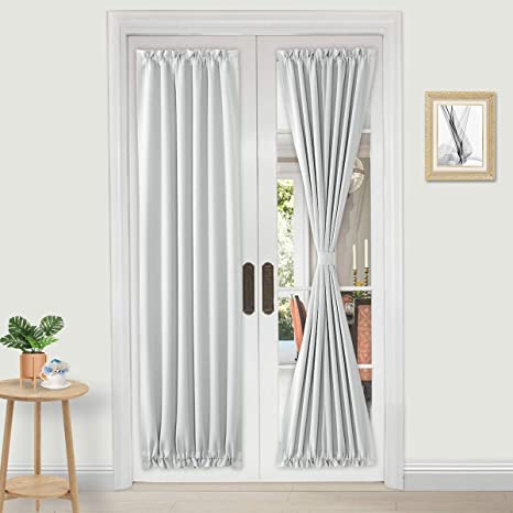 DWCN French Door Curtains – Blackout Thermal Insulated & Privacy Protecting Rod Pocket Door Panel Curtain with Tieback for Doors with Glass Window and Patio Doors, 25Wx 72L, White, 2 Panels