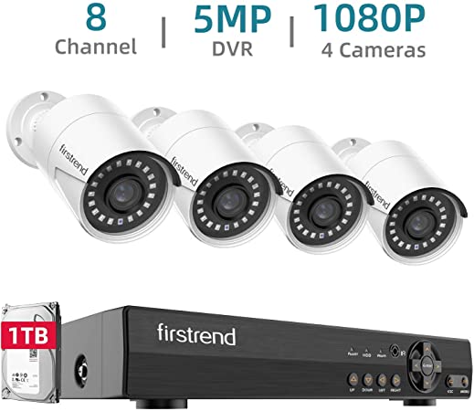 Security Camera System,Firstrend 8 Channel 1080P HD Home DVR Surveillance System with 4pcs Video Cameras and 1TB HDD Outdoor Indoor Night Vision Motion Detection