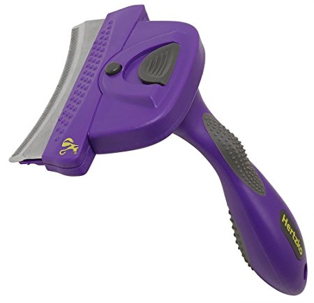 Self Cleaning Deshedding Tool with Unique Curved Comb by Hertzko - Dramatically Reduces Shedding up to 95% – Suitable for Small, Medium, Large, Dogs and Cats, with Short to Long Hair