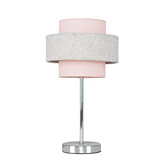 Modern Polished Chrome Touch Table Lamp with a Pink & Grey Herringbone Shade