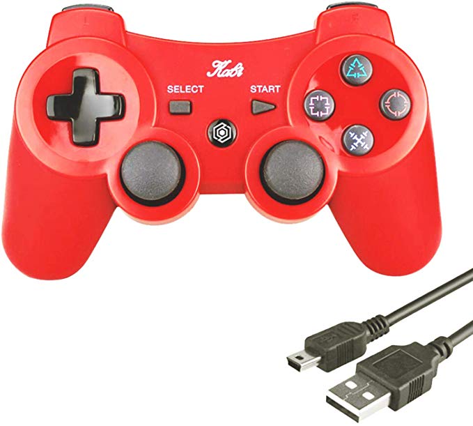 Wireless Bluetooth Controller 6-AXIS Game Pad Double Shock Joystick for PS3 Controller PlayStation 3 Controller with Free Charging Cable Kabi (Red)