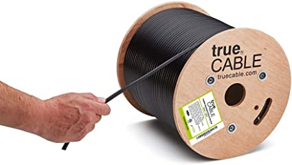 trueCABLE Cat6A Direct Burial, Shielded FTP, 500ft, Waterproof, Outdoor Rated CMX, Black, 23AWG Solid Bare Copper, 750MHz, PoE   (4PPoE), ETL Listed, Bulk Ethernet Cable