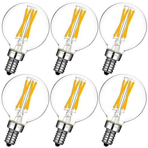 LiteHistory Dimmable g16.5 led Bulb Candelabra g16 1/2 Bulbs 40w 2700K g50 e12 Globe Bulb 6Pack