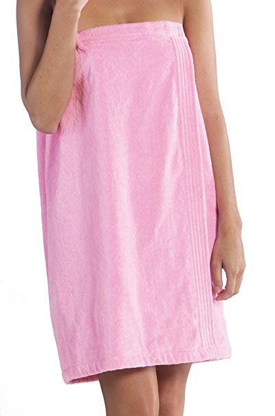 Terry Spa Wrap for Women,  Cotton Bath Cover Up Towel, Pink, One Size