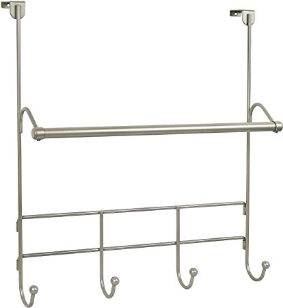 Greenco Over the door Towel Bar with 4 Hooks Satin Nickel Finish.