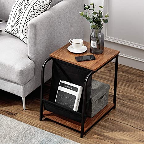 VECELO Modern Sofa Side/End/Snack/Accent Table, Nightstand with Magazine Holder Sling for Living Room, Bedroom, Brown