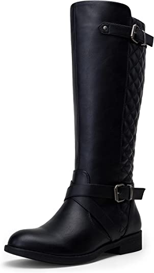 Jeossy Women's 50 Knee High Riding Boots Metal Buckle Calf Boot