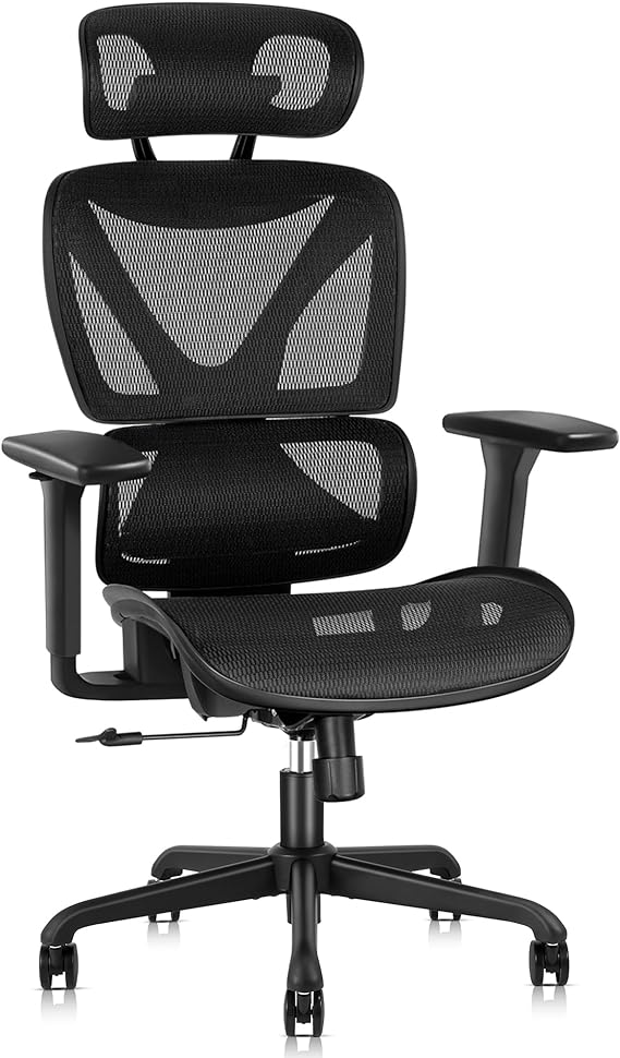 GABRYLLY Office Chair, Large Ergonomic Desk Chairs, High Back Computer Chair with Lumbar Support, 3D Armrest, Breathable Mesh, Adjustable Headrest, Ergo Chair with Tilt Function, Easy Assembly(Black)