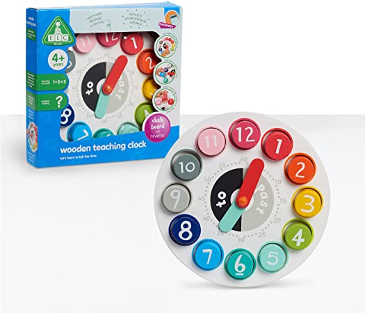Early Learning Centre Wooden Teaching Clock, Pre-School Educational Toys Learning to Count and Problem-Solving, Reverse Side Blackboard and Chalk Included, Amazon Exclusive, by Just Play