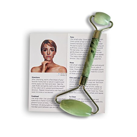 Calaqai Anti Aging Jade Roller Therapy 100% Natural Jade Facial Roller Double Neck Healing Slimming Massager (Jade Roller) … (Jade)