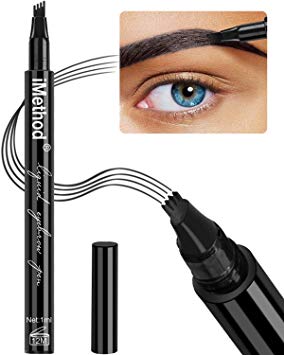 Eyebrow Tattoo Pen - iMethod Microblading Eyebrow Pencil with a Micro-Fork Tip Applicator Creates Natural Looking Brows Effortlessly and Stays on All Day, Black