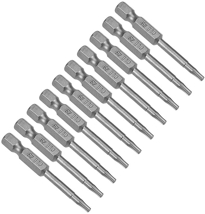 1/4 Inch Hex Shank T10 Torx Security Screwdriver Bits Magnetic S2 Steel 2 Inch Length 10 Pack