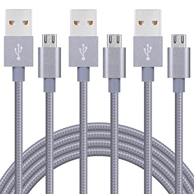 Sundix Micro USB Cable, 3Pack 10ft Nylon Braided High Speed USB 2.0 A Male to Micro USB Male Charging Cord for Samsung, Nexus, LG, Motorola, Android Smartphones and More (Gray)