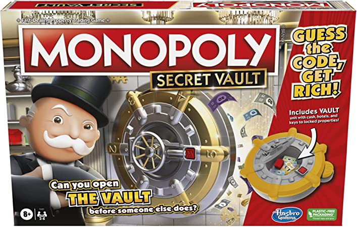 MONOPOLY Secret Vault Board Game for Kids Ages 8 and Up, Family Board Game for 2-6 Players, Includes Vault