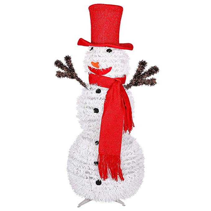 Fonder Mols 45inch Collapsible Pop Up Christmas Snowman Figurines with Top Hat, Outdoor Christmas Lawn Decoration